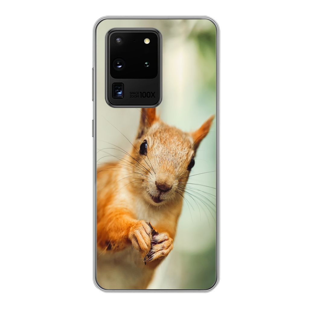 MuchoWow Handyhülle Schutzhülle Hülle für Samsung Galaxy S20 Ultra Eichhörnchen - Lustig - Nuss - Kinder - Jungen - Mädchen - Kind Silikon ...