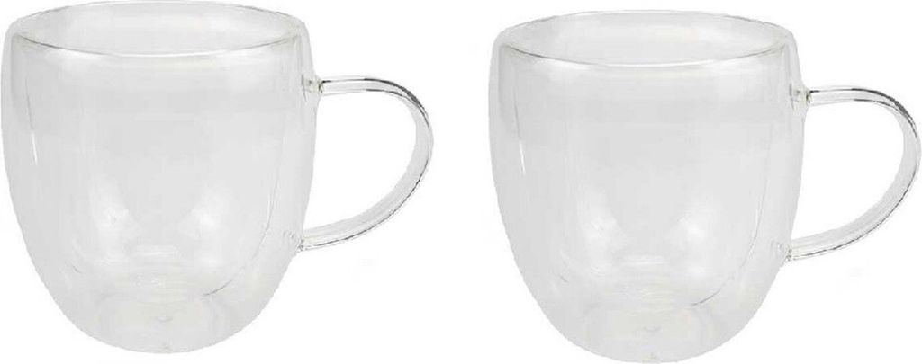 2er Set Doppelwandiges Thermoglas mit Henkel Teetassen Doppelwand Glas Kaffeetassen transparent 250 ml