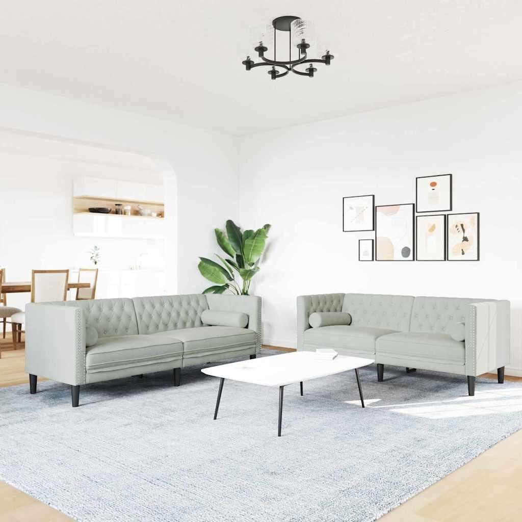 Möbel Sofa Set 2 pcs Hellgrau Samt - Klassische Sofas 3385864