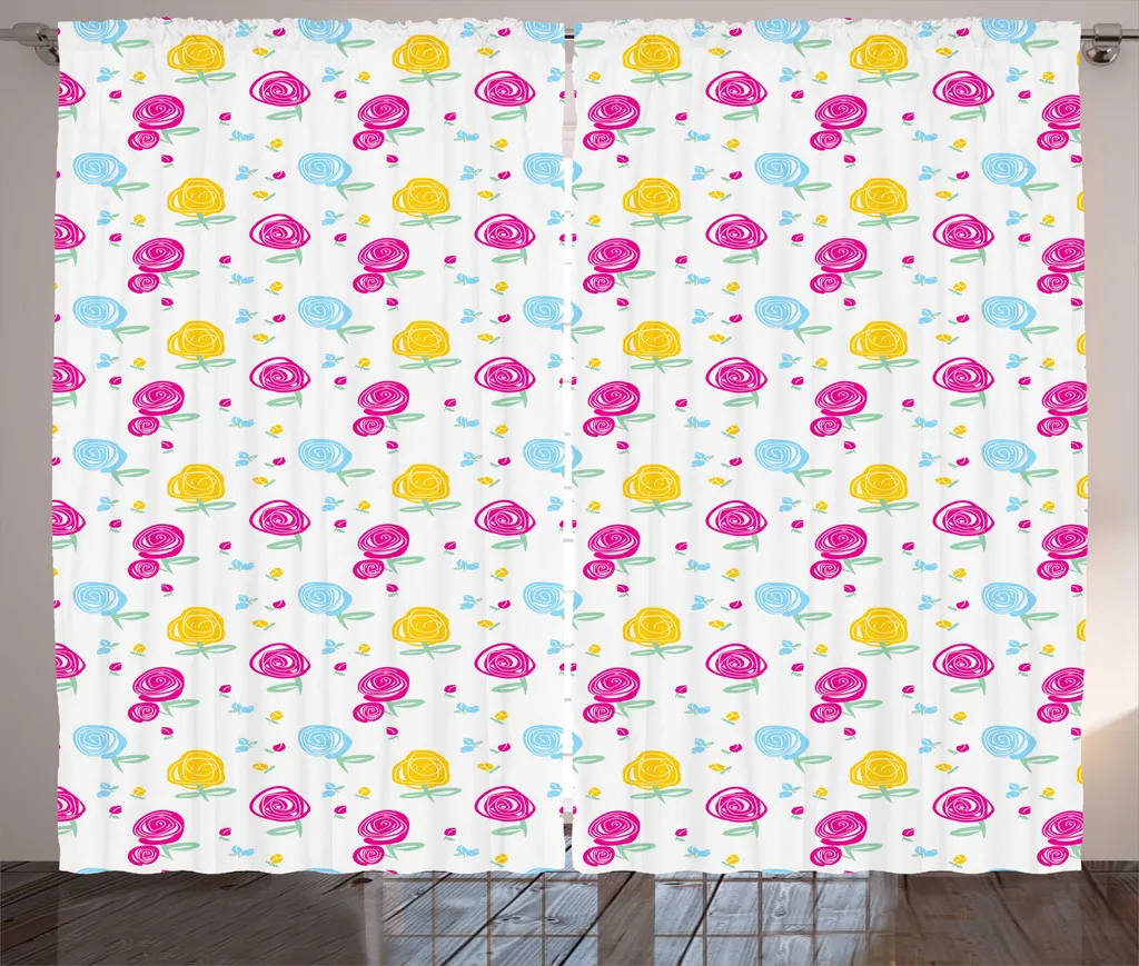 Rideaux de Salon Universels Motif Roses avec Crochets en 280x225 cm