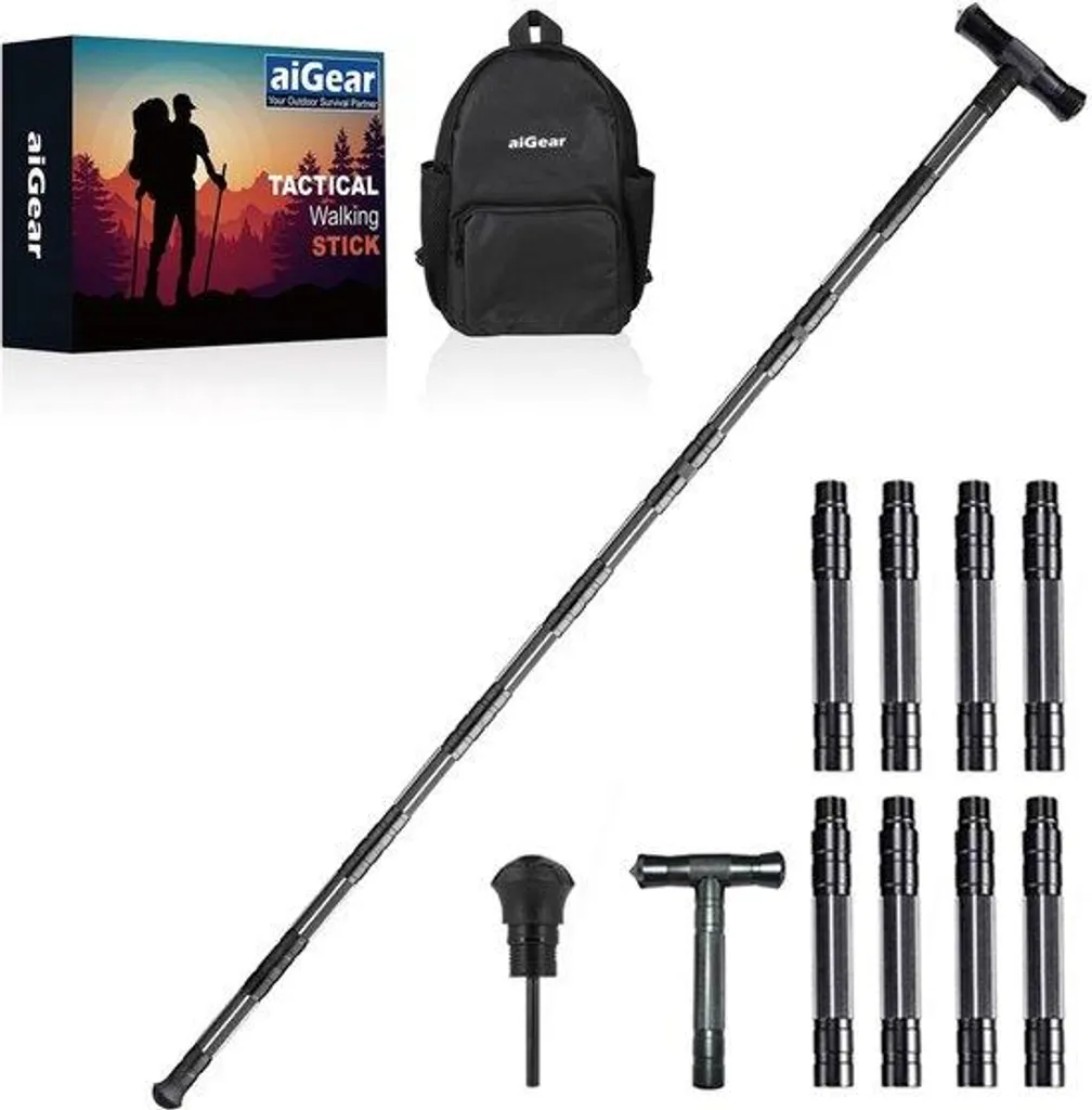 Bâton de marche multifonctionnel en alu avec accessoires de survie Pro