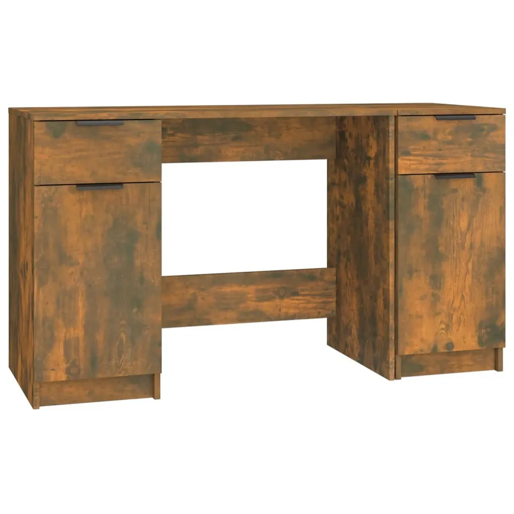 Scrivania con mobile laterale in legno di rovere fumé