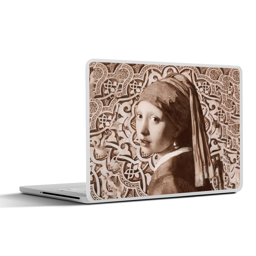 MuchoWow Laptop Aufkleber Sticker Cover Gemälde - Mädchen mit Perlenohrring - Braun 36.5x27.5 cm - Laptop-Sticker
