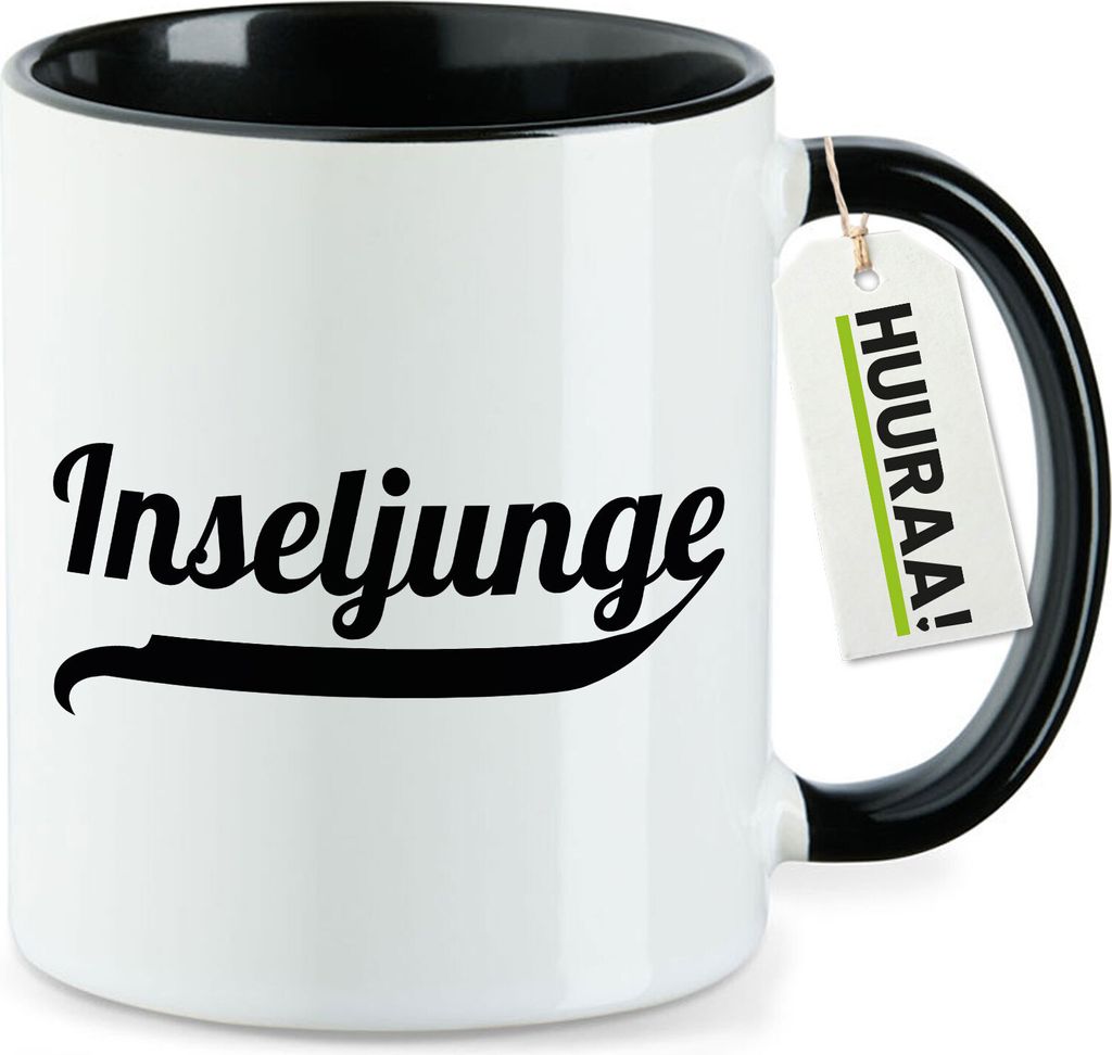 Huuraa Kaffeetasse Inseljunge Schriftzug 330ml Schwarz Keramik Kaffeebecher Geschenkidee