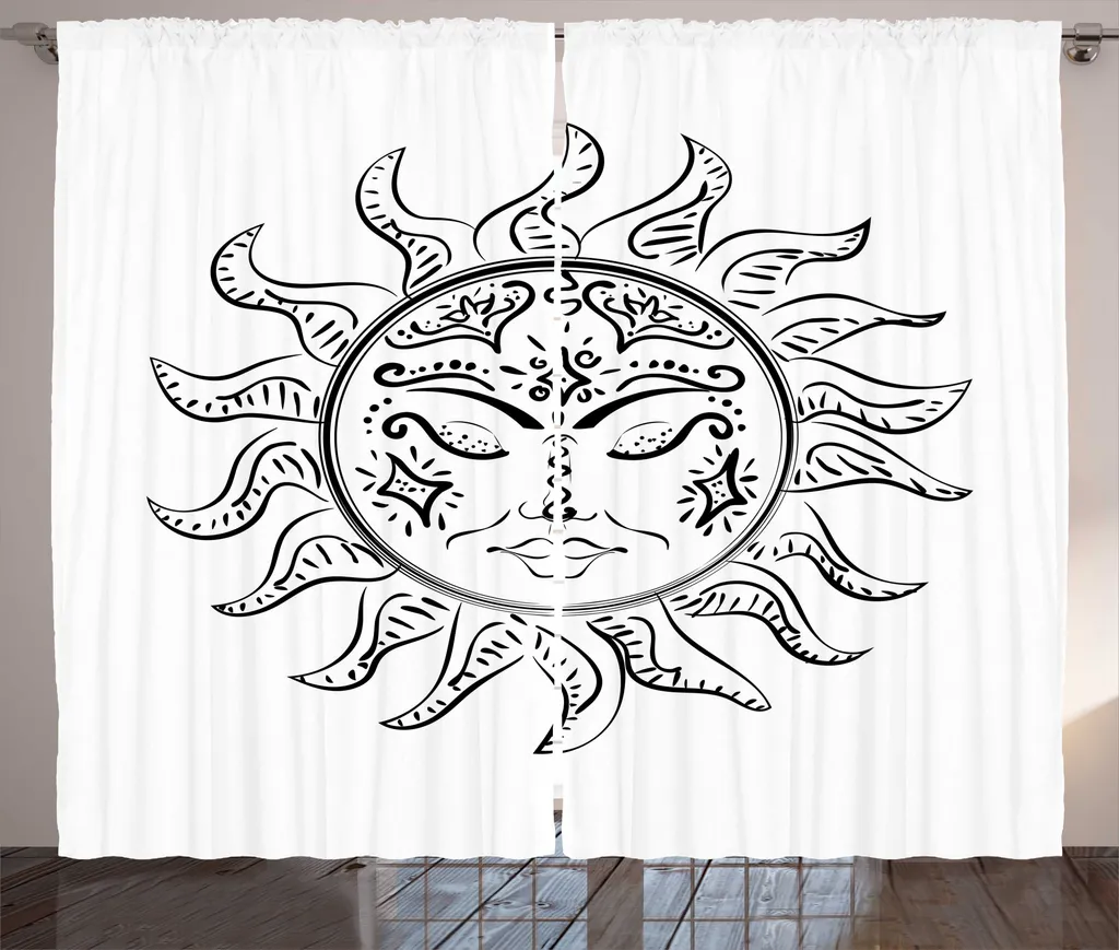 Rideau Grande Largeur Anti-Regard Motif Soleil Gris pour Fenêtre Chambre