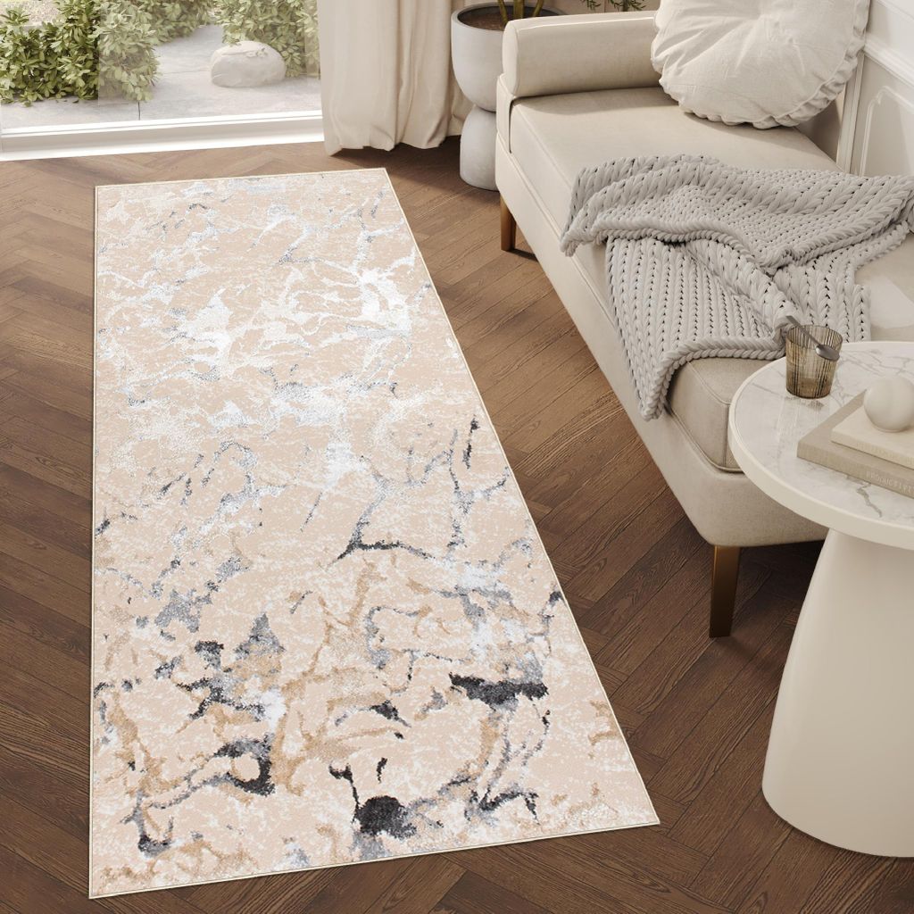Tapiso Läufer CRYSTAL Modern Beige Grau Gold Wohnzimmer 70 x 410
