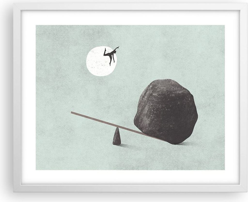 Gerahmtes Poster - Weißer Rahmen - Stein Hebel Physik - 50x40 cm - Wand Bild - Wanddeko - Wandbilder - Kunstposter - Wandposter - Bilderrahmen - B...