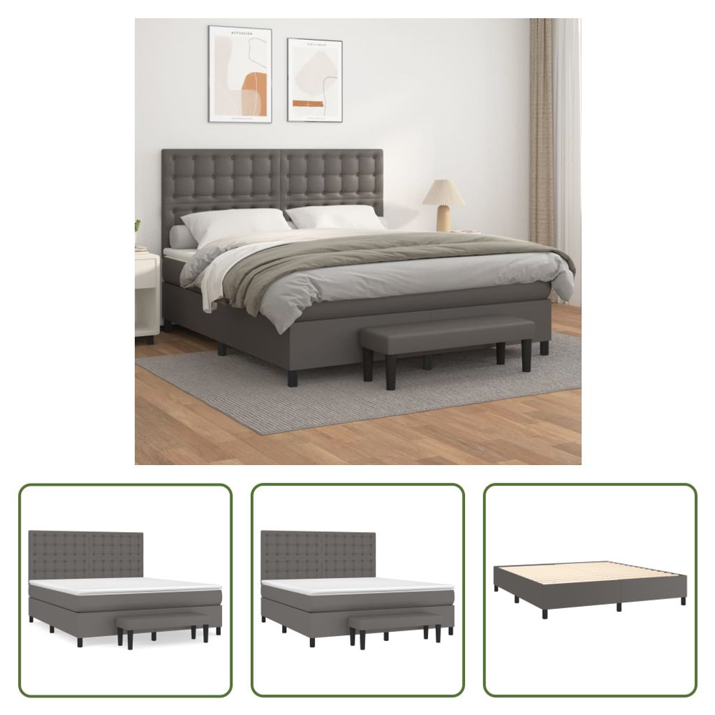 The Living Store Boxspringbett mit Matratze Grau 180x200 cm Kunstleder
