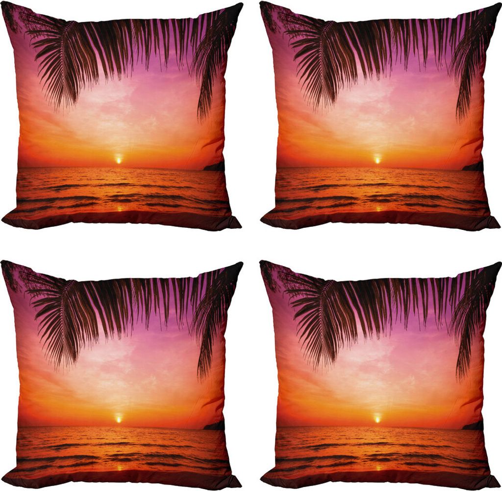 ABAKUHAUS Tropisch Kissenbezug Set (4 Stück), Kokospalme Blatt, Moderner Doppelseitiger Digitaldruck, 45 cm x 45 cm, rosa orange