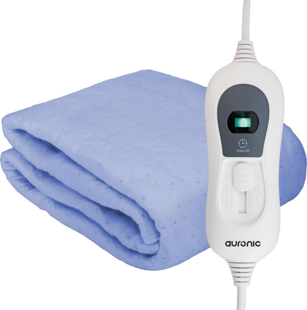 Auronic Elektrisches Wärmeunterbett - 150 x 80 cm - 1 Person Wärmedecke - 3 Wärmestufen mit Timer - mit Eckelastiken - Heizdecke - Blau