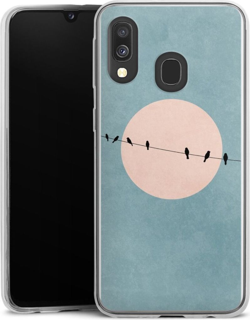 DeinDesign Slim Hülle für Samsung Galaxy A40 Silikon Case Ultra Dünn Handyhülle Mond Vogel türkis