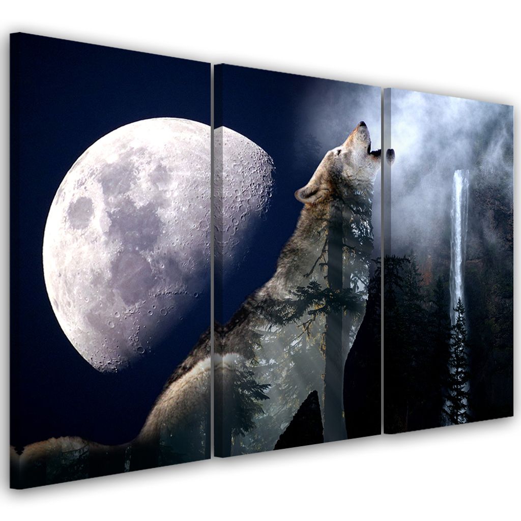 Triptychon auf leinwand tiere - grau 150x100 cm Feeby blau wandbild bereit zum aufhängen