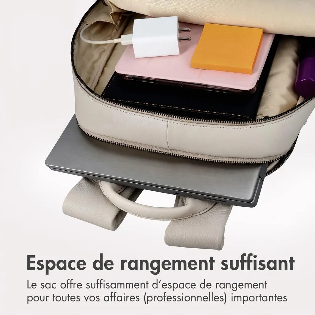 Sac à dos ordinateur 16 pouces Accezz en cuir beige - Style élégant - 6