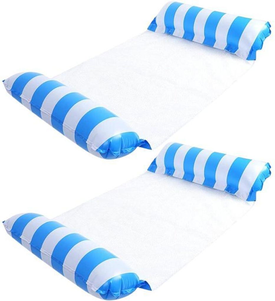 2er Pack Aufblasbare, faltbare Wasserhängematte mit Netzsitz und Kopfstütze aus Premium Nylon