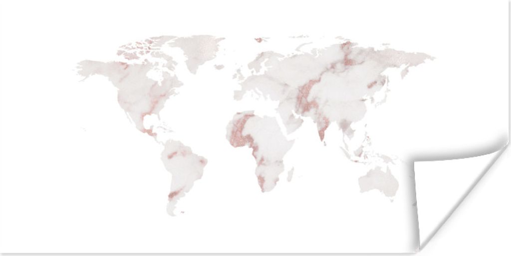 MuchoWow Poster Weltkarte - Marmor - Roségold 120x60 cm - Bild