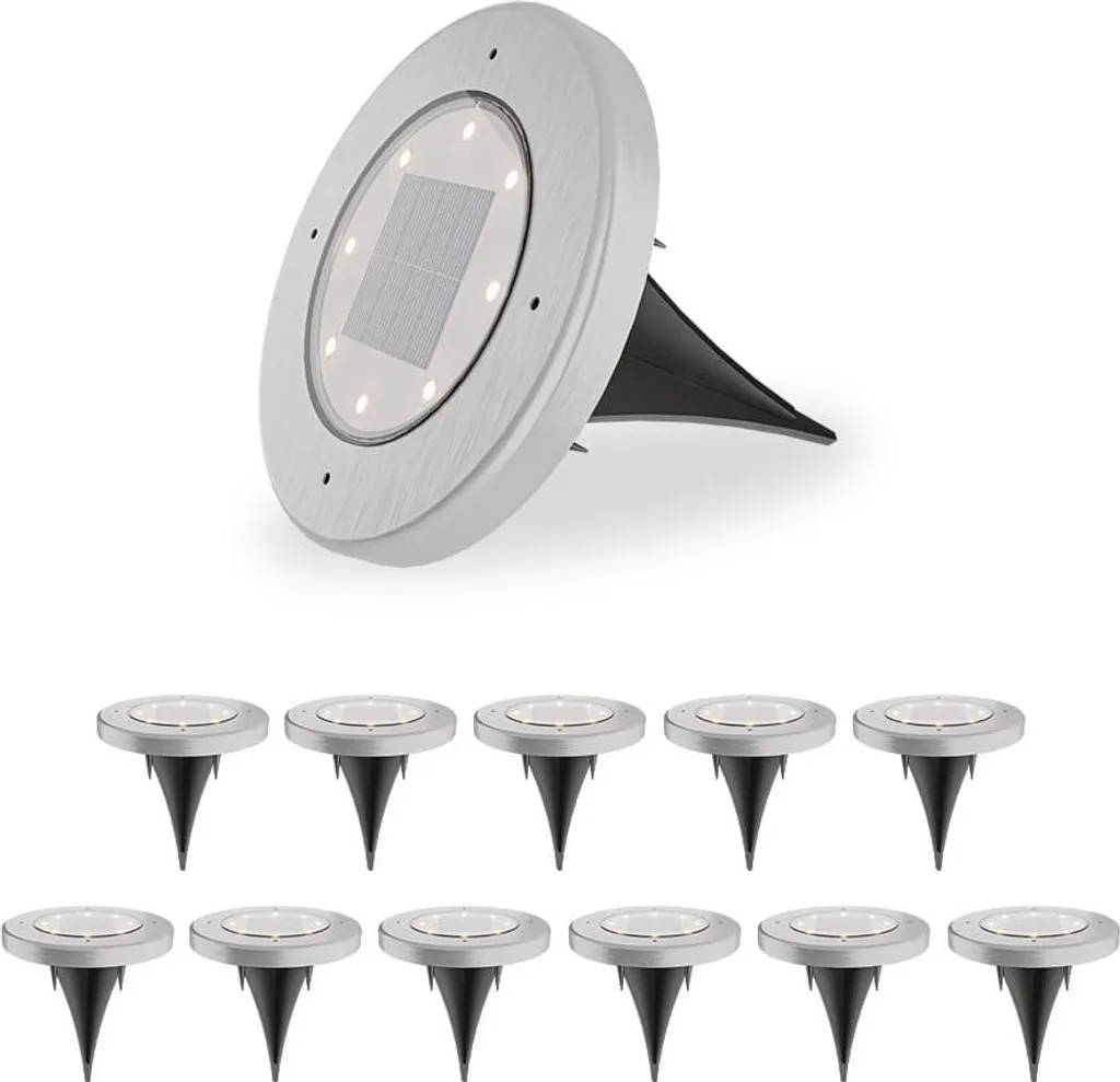 Spots LED solaires étanches IP65 Inox 3000K lot de 12 pour balisage sol