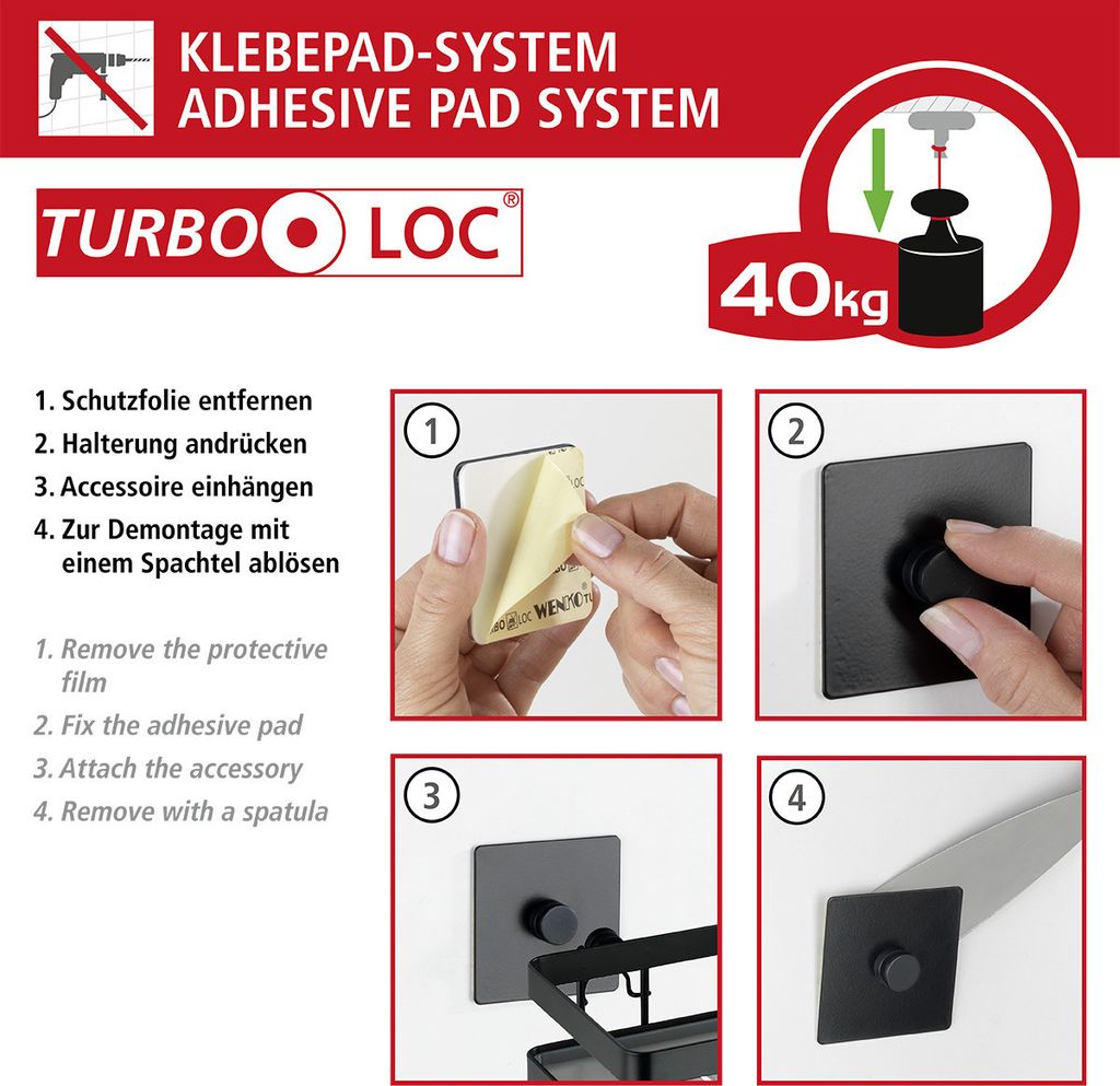 WENKO Turbo-Loc WC-Garnitur Carpino in Schwarz 9,5 x 35 x Produktbild 7