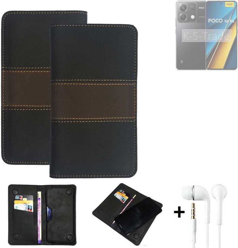 K-S-Trade Handyhülle + Kopfhörer kompatibel mit Xiaomi POCO X6 5G Schutzhülle Walletcase Bookstyle Tasche Schutz Case Hülle Wallet Cover