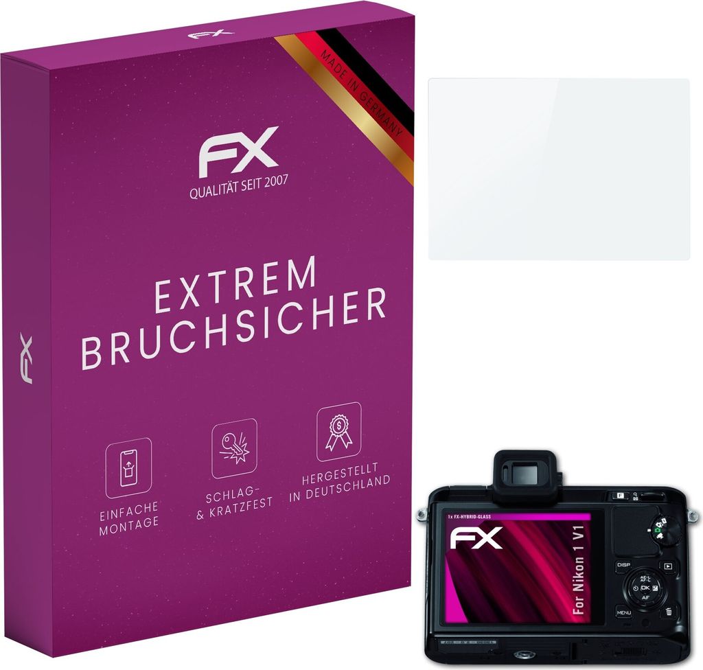 atFoliX FX-Hybrid-Glass Displayfolie kompatibel mit Nikon 1 V1 Glasfolie