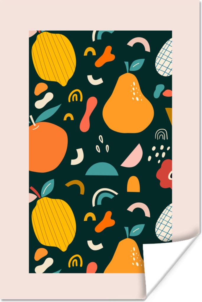 MuchoWow Poster Lebensmittel - Obst - Blumen - Muster 40x60 cm - Plakate für die Wand - Poster Babyzimmer