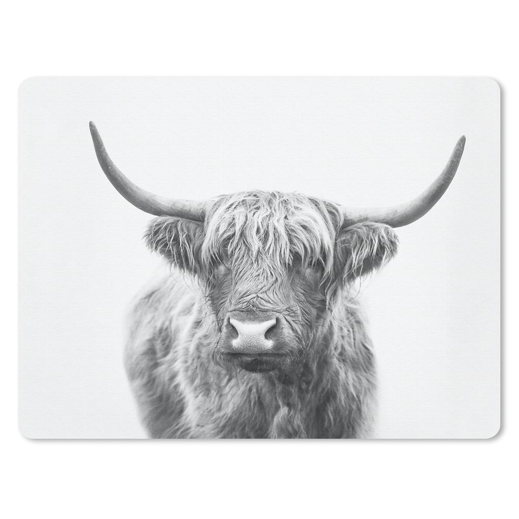 MuchoWow Mauspad Mousepad Schottischer Highlander - Tiere - Hörner - Schwarz und weiß 23x19 cm - Mousepads - Maus Mat - Pad - Mausunterlage - S...