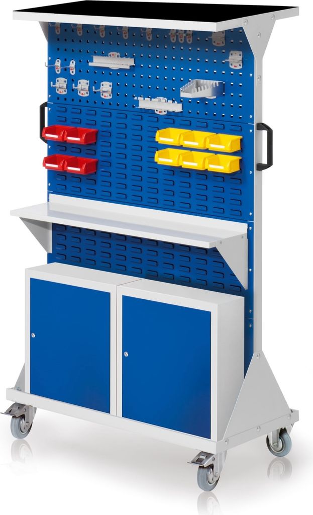 Kappes RasterMobil mobiler Arbeitsplatzschrank Größe #4 1580x1000x500mm 2x Lochplatte 6x Schlitzplatte mit Auflageboden inkl. Riffelgummimatte ...