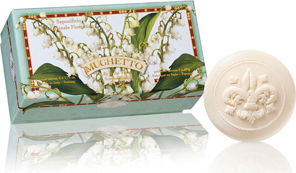 Saponificio Artigianale Fiorentino Lily of the Valley Soap Box with 6 Round Guest Soaps Carved with Florentine Lily 6 x 1.76 Ounces by Saponificio ...