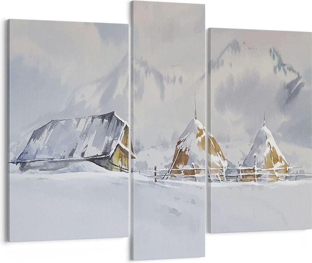 Bild auf Leinwand - Leinwandbild - 3 Teile - Haus Berge Schnee - 95x80cm - Wand Bild - Wanddeko - Wandbilder - Leinwanddruck - Bilder - Wanddekorat...