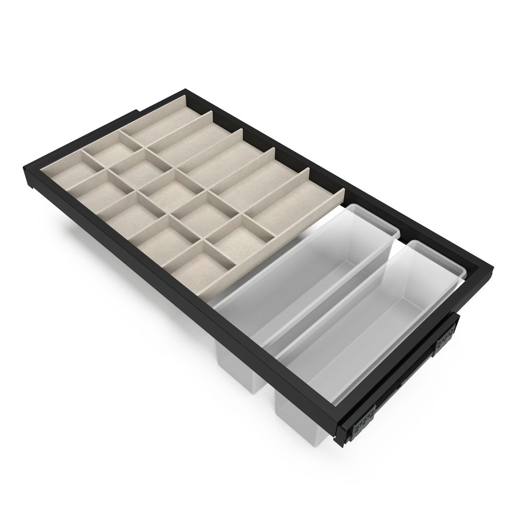 Emuca Set aus Organiser Schubladenset, Hilfsablage und Soft-Close-Führungsrahmen für Kleiderschränke, verstellbar, Modul 900mm, Schwarz struktur...