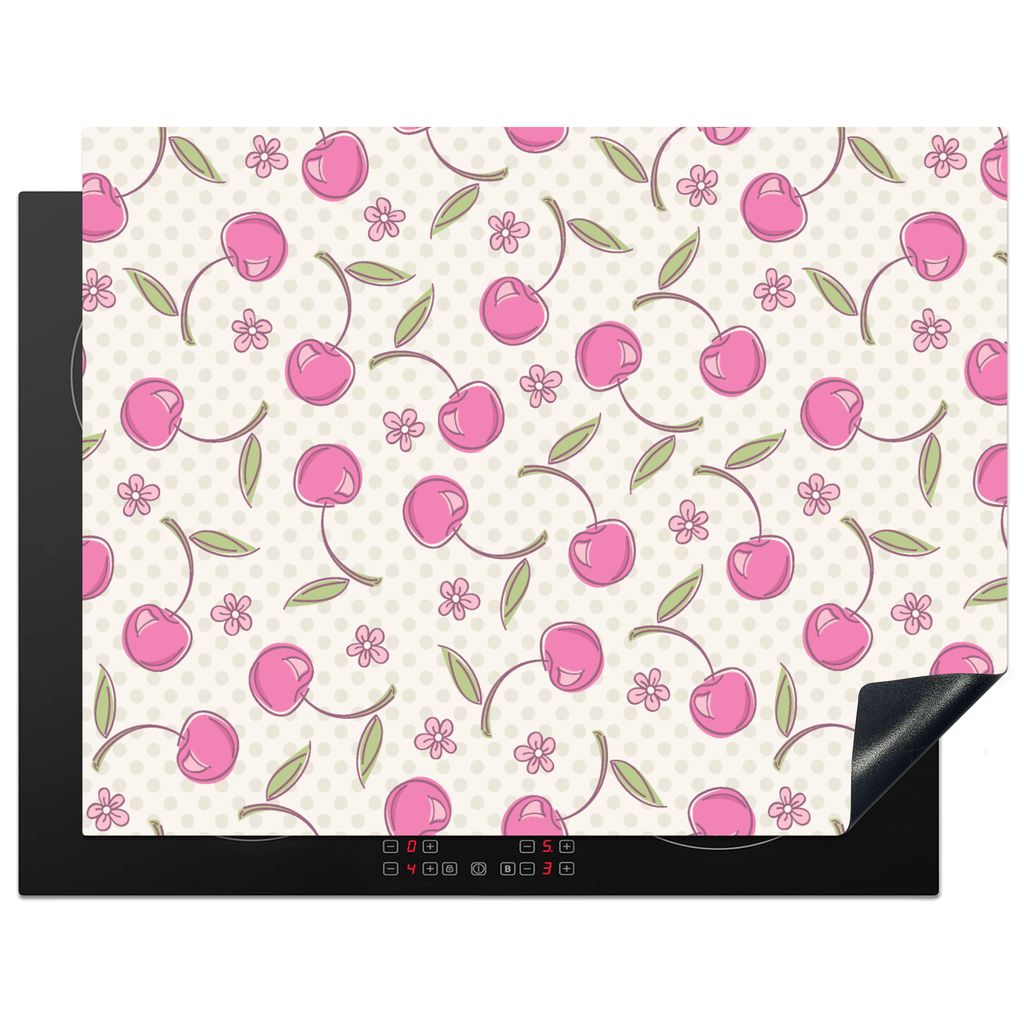 KitchenYeah Herdabdeckplatte Kirschen - Blumen - Tupfen - Muster , 77x59cm, Küche Deko, Glaskeramikkochfeld Herdabdeckung, Abdeckplatte fùr Koc...