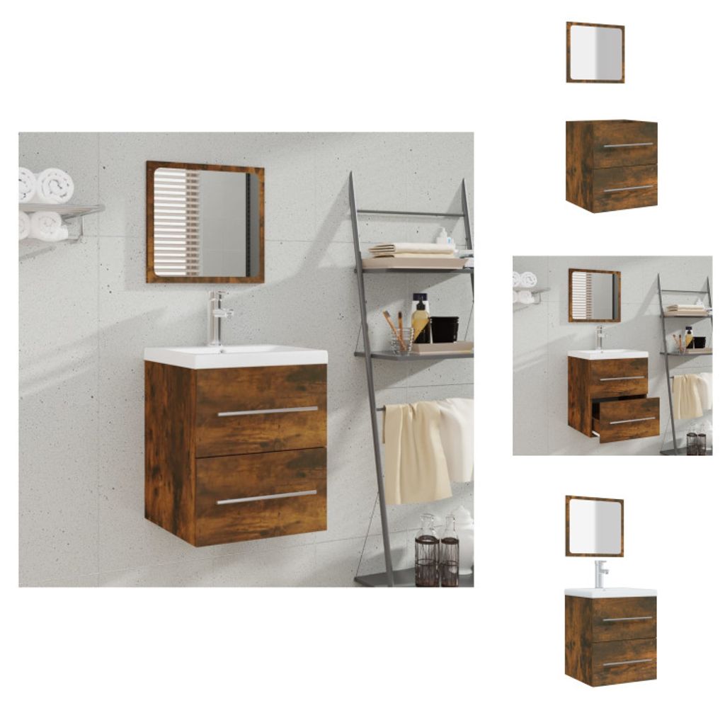 vidaXL Badschrank mit Spiegel Räuchereiche 41x38,5x48 cm - Badezimmermöbel-Sets