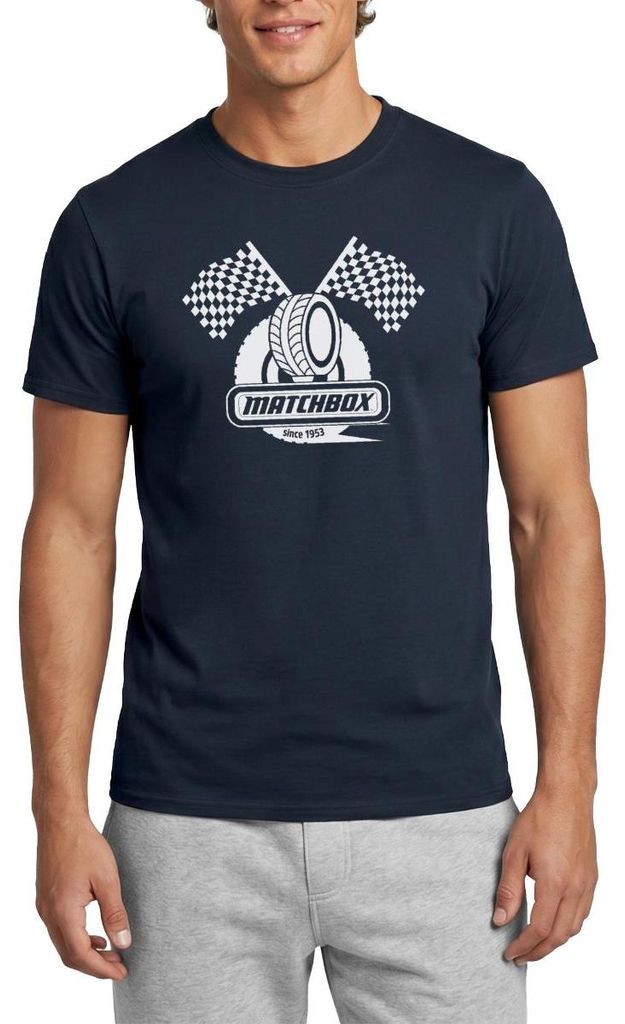 Spreadshirt Matchbox 1953 Mit Zielflaggen Rennen Männer T-Shirt, L, Navy