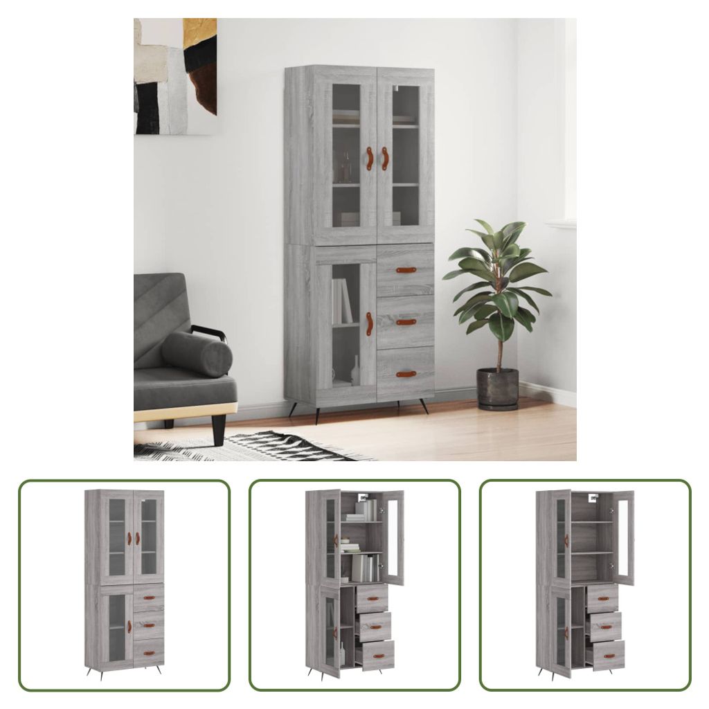 The Living Store Highboard Grau Sonoma 69,5x34x180 cm Holzwerkstoff