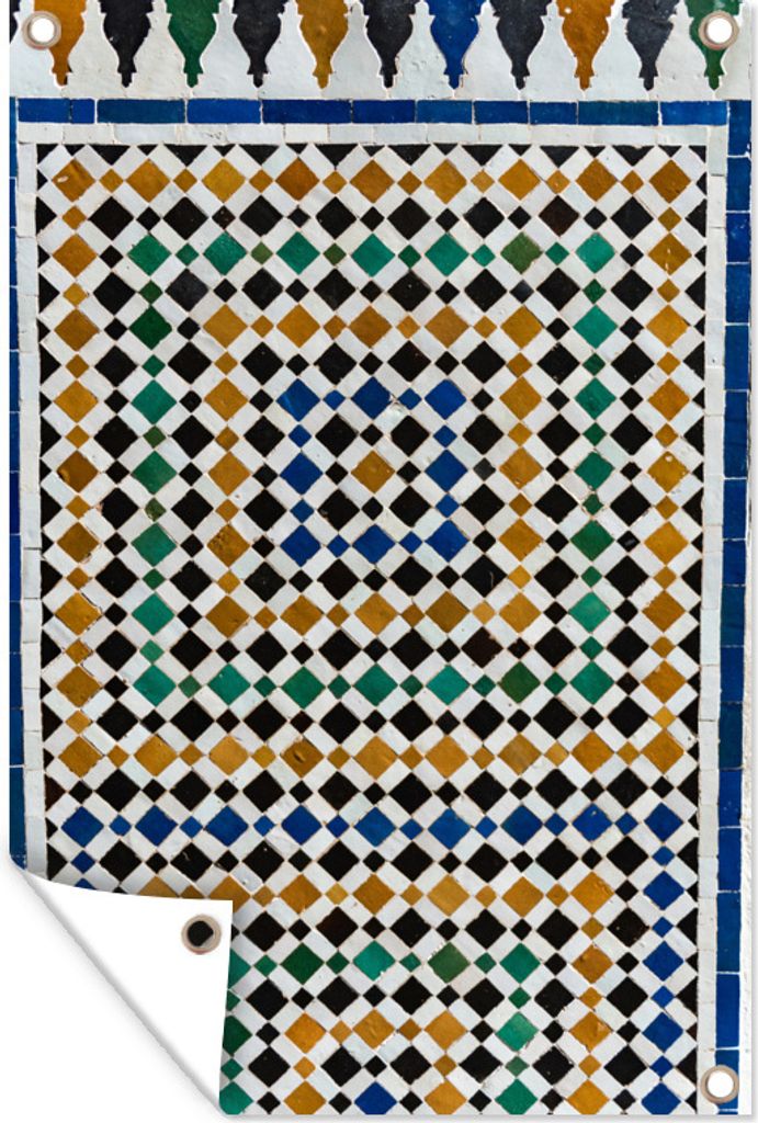 MuchoWow 80x120 cm Outdoor-Poster Gartendeko Sichtschutz Garten Poster für den Garten Ein marokkanisches Mosaik, das wie eine Art Labyrinth auss...