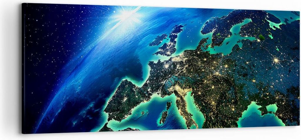 Bild auf Leinwand - Leinwandbild - Nacht raum welt ansicht - 120x50cm - Wand Bild - Wanddeko - Leinwanddruck - Bilder - Kunstdruck - Wanddekoration...