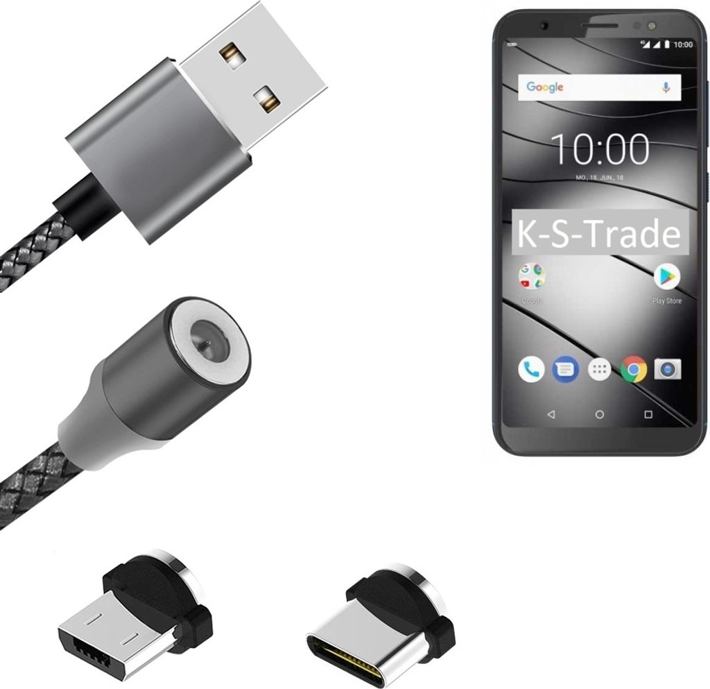 K-S-Trade Hochwertiges Magnet-Lade-kabel Sync-Kabel Daten-Kabel für Gigaset GS185 mit USB-Typ-C-Anschluss und Micro-USB-Anschluss 2A bis zu 480mbps