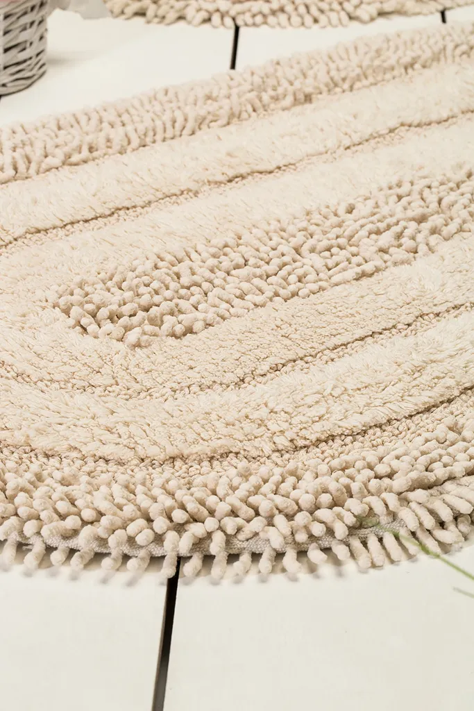 Tapis de Bain Haut de Gamme en Pur Coton, Modèle Macoroni ECRU 1600g