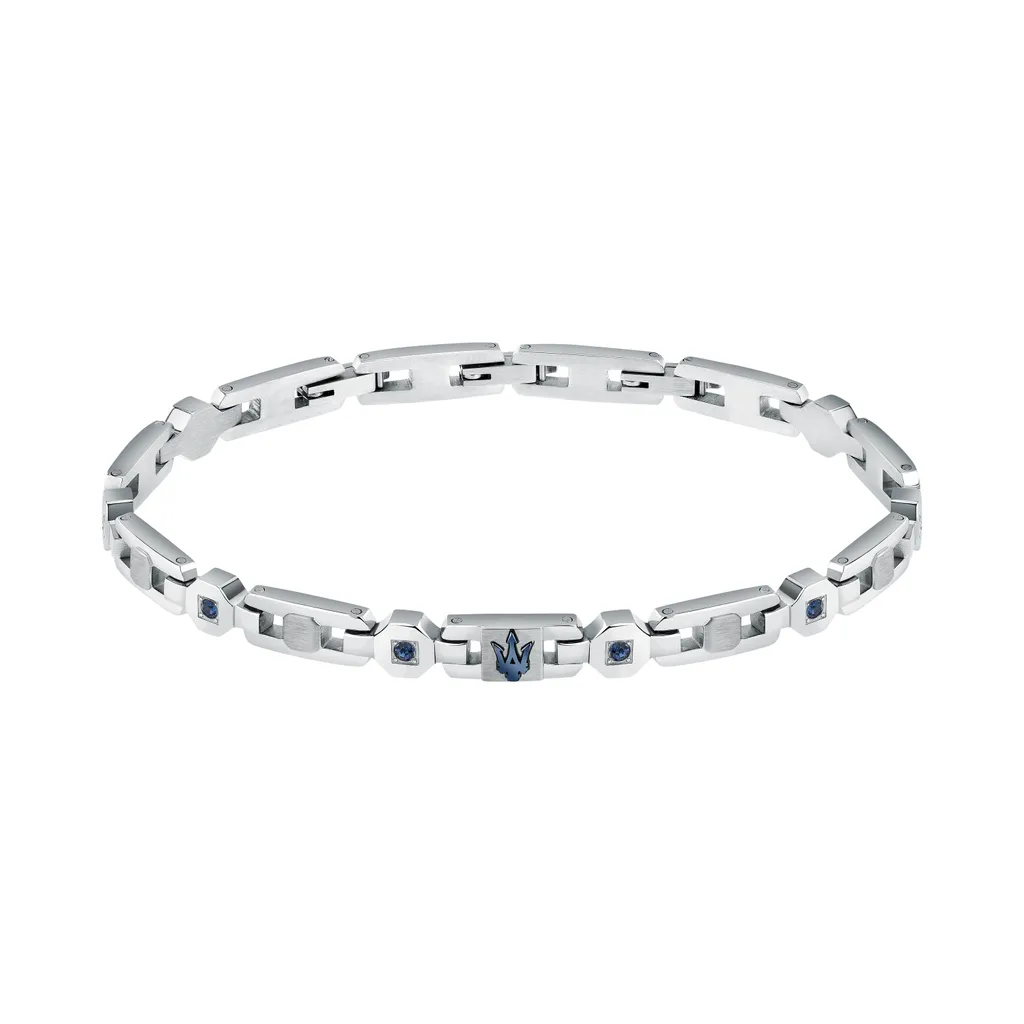 Bracelet homme Maserati en acier argenté avec cristaux bleus chic