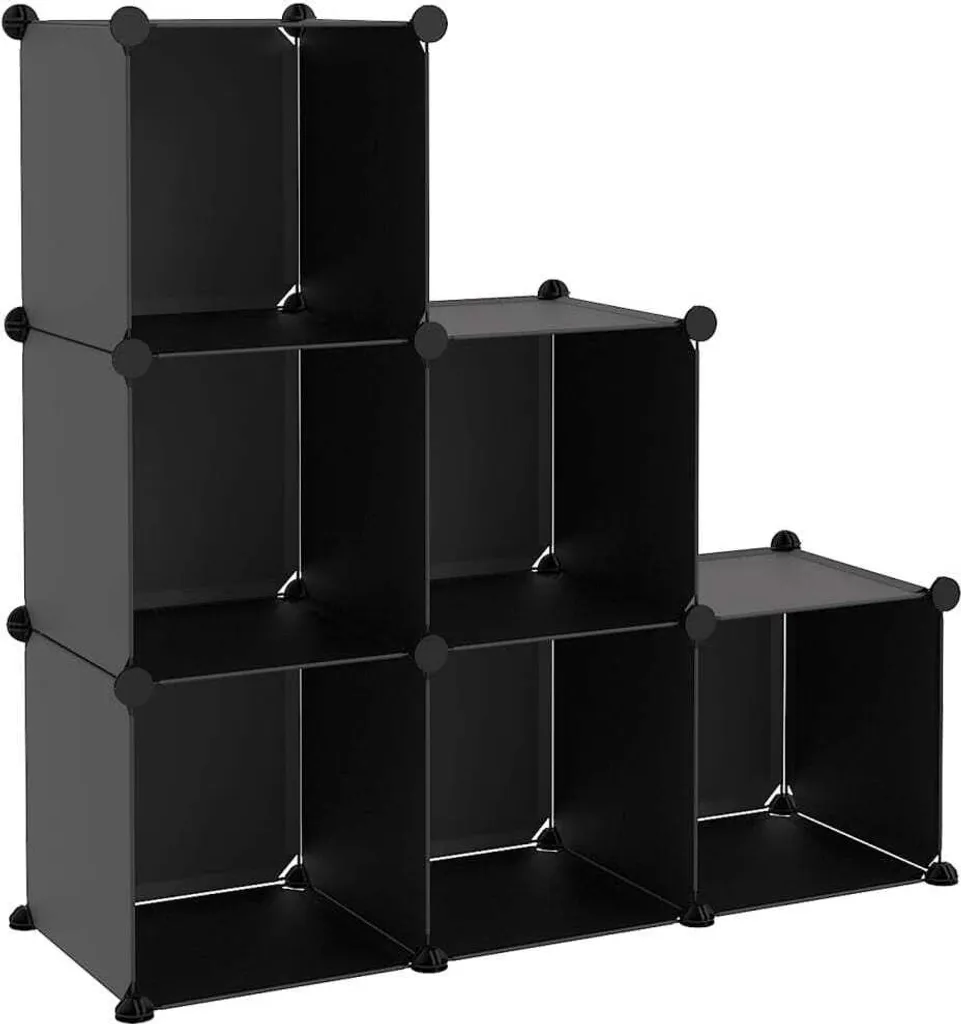 Meuble de rangement 6 cubes en plastique noir pour bureau ou salon