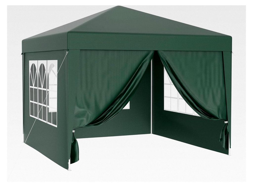 Pavillon 3 x 3 m in Grün mit UV-Schutz 50+, Gartenpavillon mit abnehmbaren Seiten und Fenstern für Terrasse und Festival