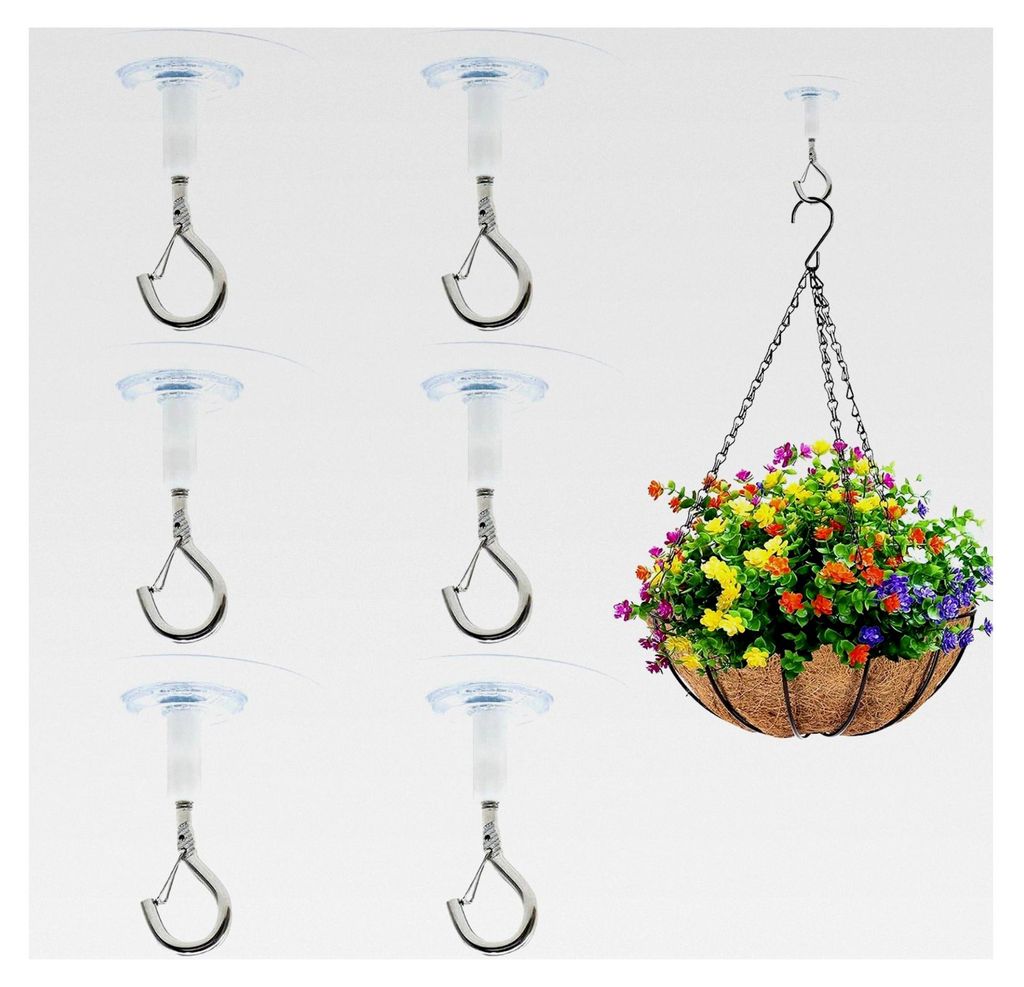 6 Stück selbstklebende Deckenhaken, Klebehaken für Decke und Wand, ohne Bohren, Schwerlast-Deckenhaken zum Aufhängen von Pflanzen und Blumentöpfen