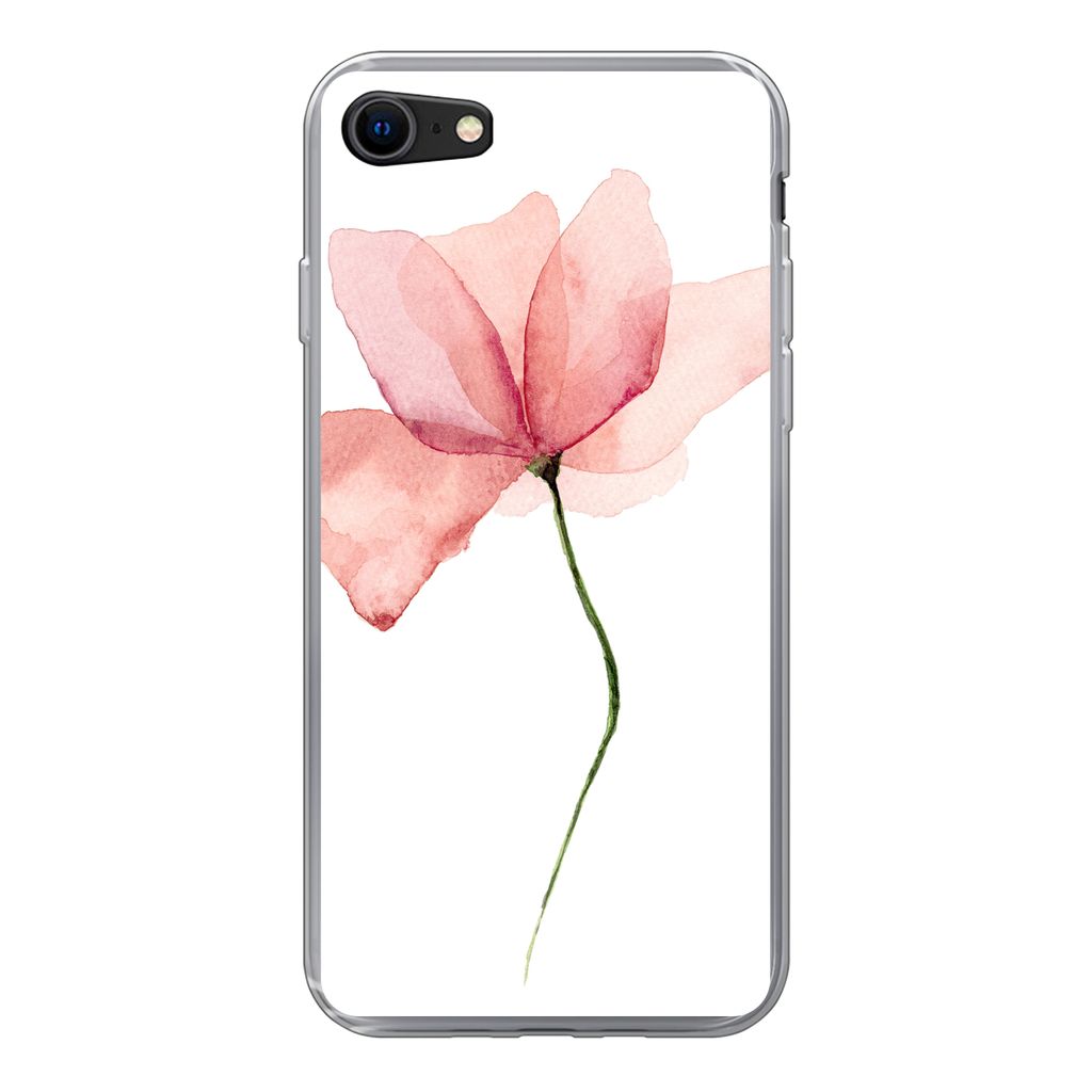 MuchoWow Handyhülle Schutzhülle Hülle für iPhone SE 2022 Blumen - Aquarell - Rosa Silikon Softcase Handy Hülle - Schutzhülle
