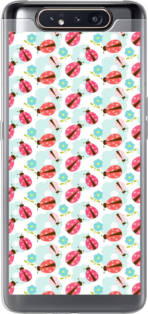 MuchoWow Handyhülle Schutzhülle Hülle für Telefoonhoesje Samsung Galaxy A80 Mädchen - Marienkäfer - Blumen - Muster - Mädchen - Kinder - K...
