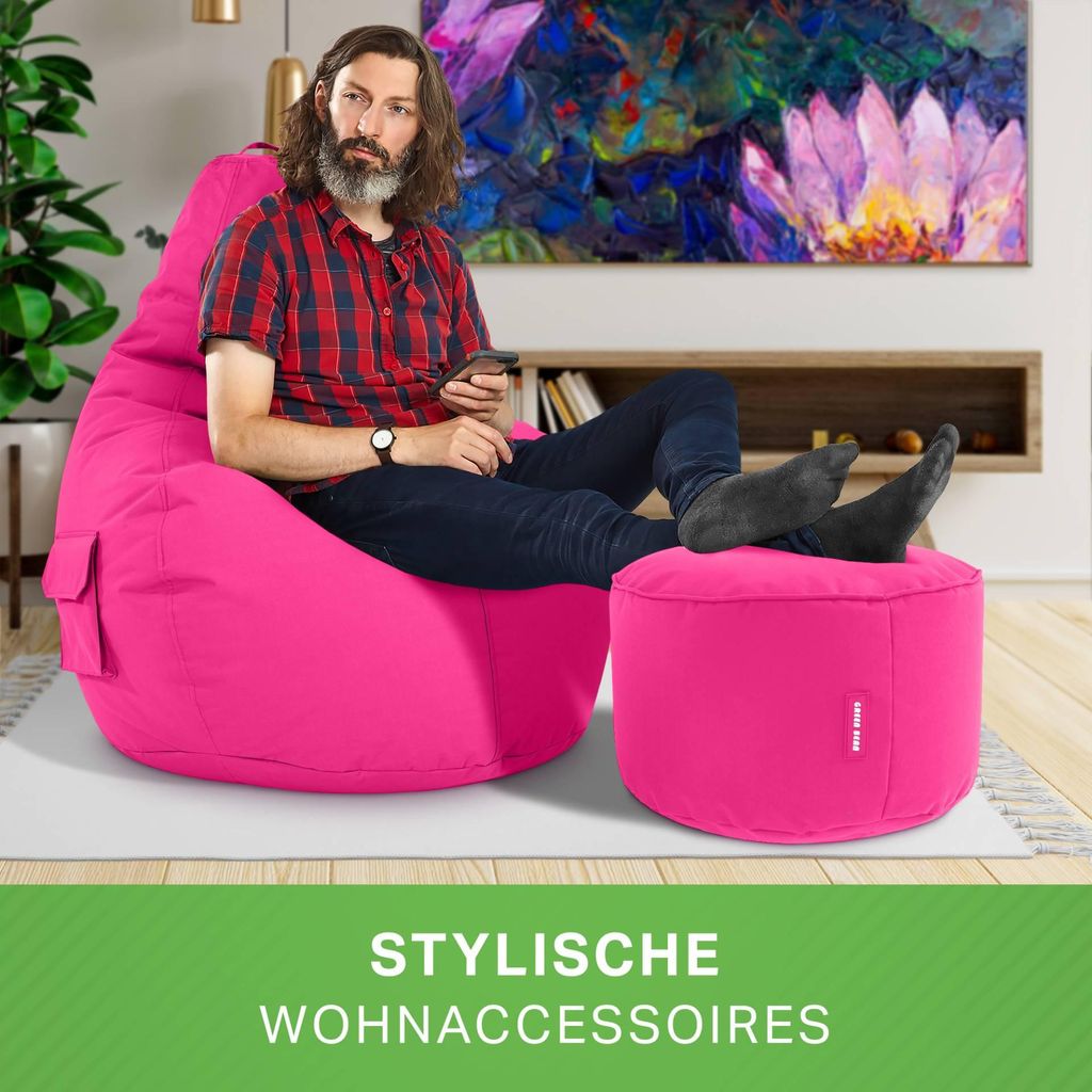 Green Bean Sitzsack mit Rückenlehne + Hocker "Cozy+Stay" 80x70x90cm - Gaming Chair mit 230L EPS Perlen Füllung - Pink