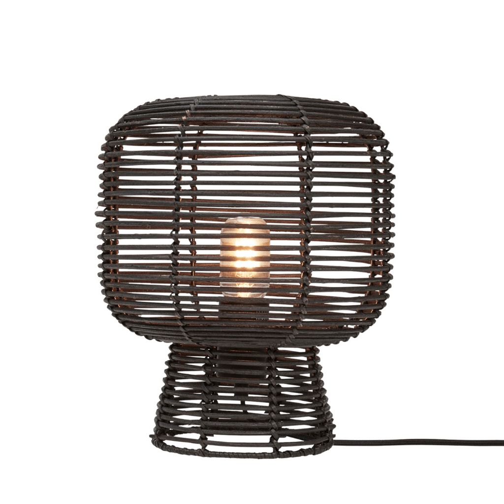 GOOD&MOJO - Tischleuchte Tanami - Rattan Schwarz - Ø27cm Tischlampe - Nachttischlampe, Wohnzimmer, Schlafzimmer