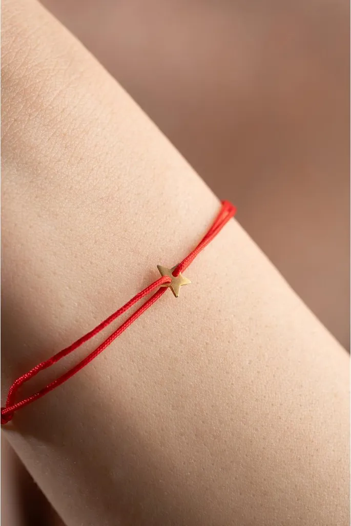 Bracelet étoile en argent 925 rouge et macramé or rose pour femme