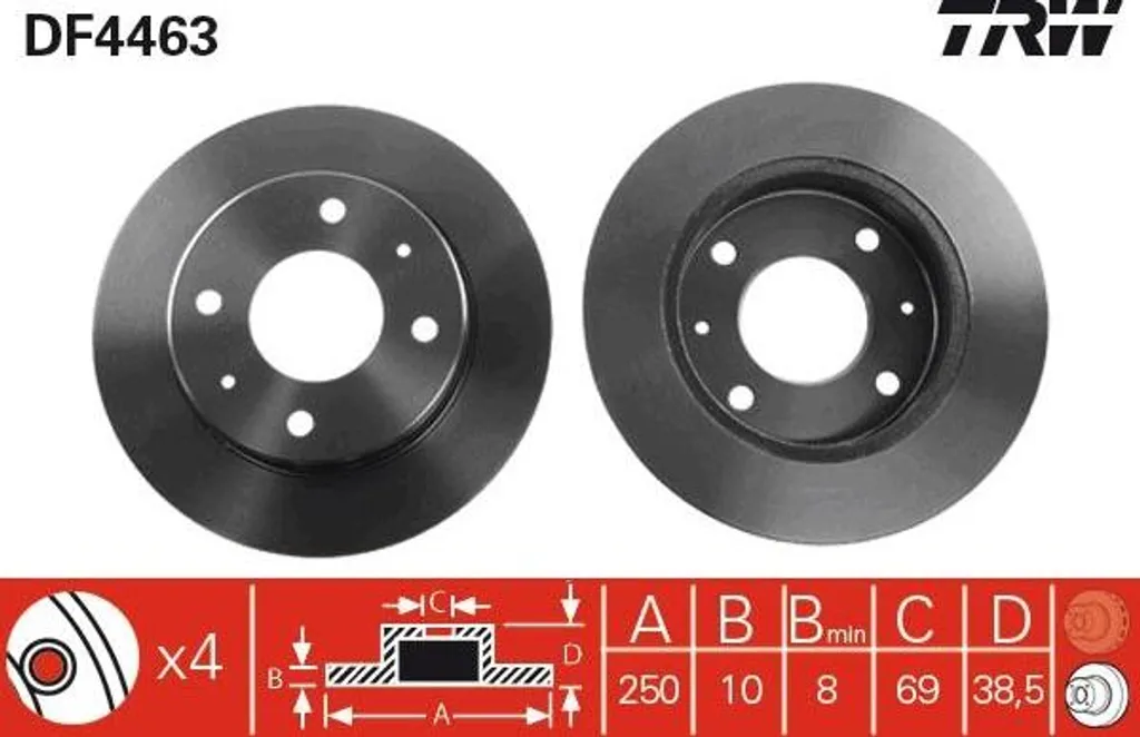 Disque de frein pour Mitsubishi Colt et Smart Forfour TRW DF4463 OE
