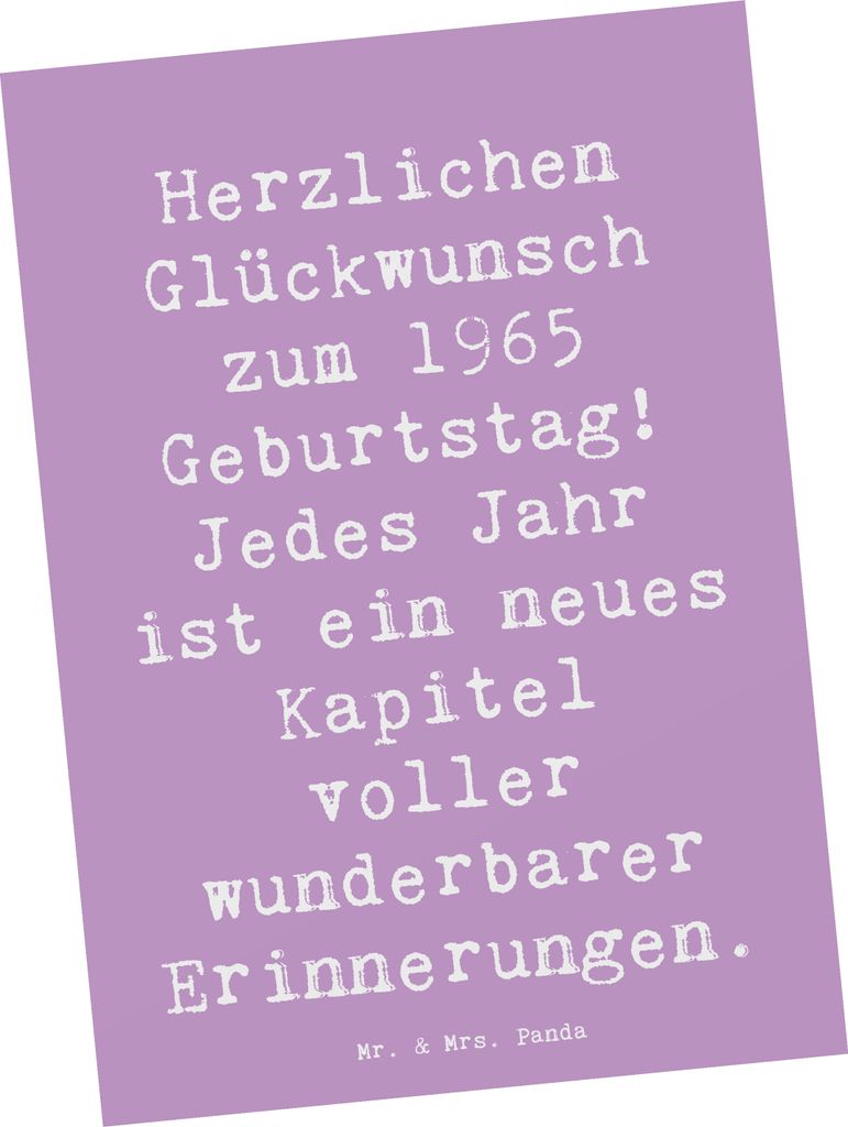 Mr. & Mrs. Panda Postkarte Spruch 1965 Geburtstag - Lavendeltraum - Geschenk, Glückwunsch, bildkarte, Grußkarte, Fotokarte, Happy Birthday, Alter...