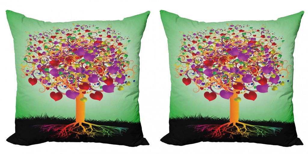 ABAKUHAUS Baum des Lebens Kissenbezug Set (2Stück), Bunter Magischer Liebes Baum Herz Und Runde Blätter Und Wurzel Leben Thema, 60x60cm, Mehrfarbig