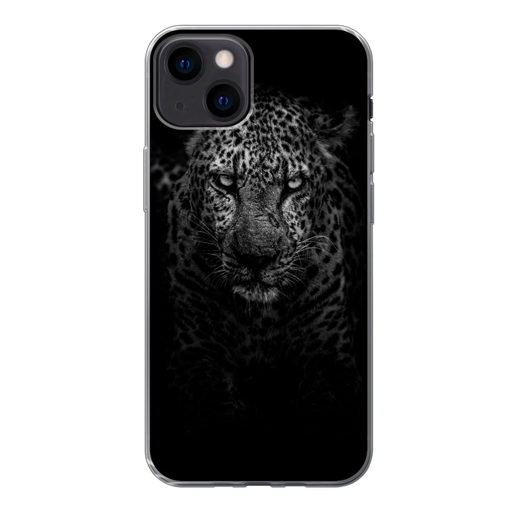 MuchoWow Handyhülle Schutzhülle Hülle für iPhone 13 Leopard - Schwarz - Weiß Silikon Softcase Handy Hülle - Karteninhaber